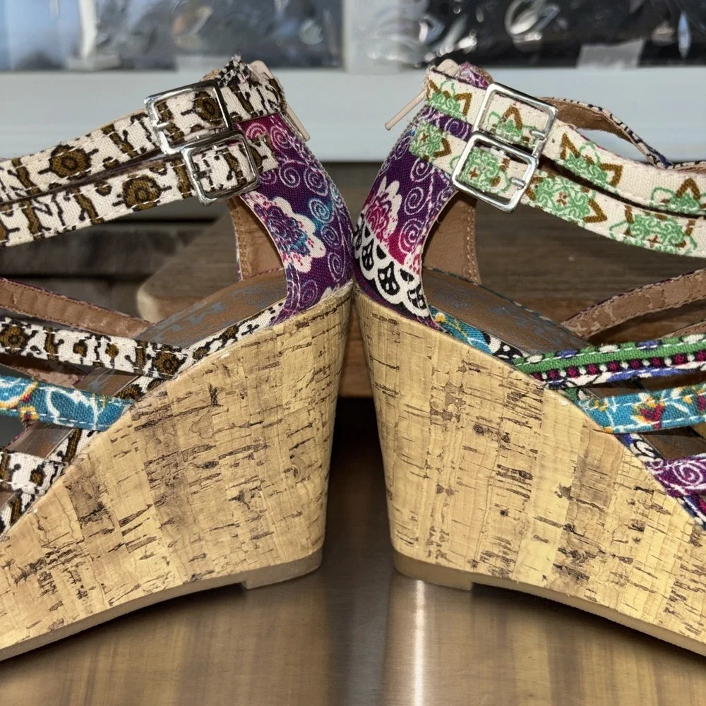 Vintage Mudd 4 In Cork Wedge Platform Sandals Boho Hippie Y2K 90s Womens Sz 7